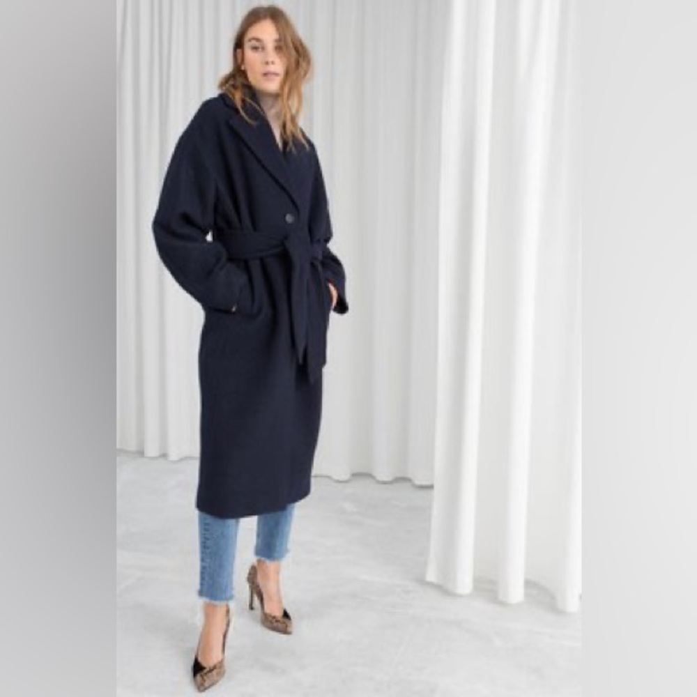 & Other Stories Wool Belted Coat in Navy